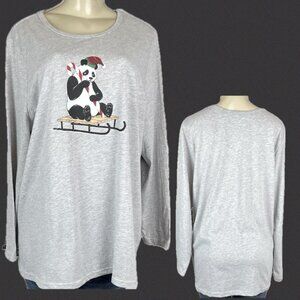 Woman Within +18/20 Gray Holiday Sledding Bear Graphic Crew Neck Long Sleeve Tee